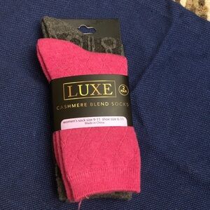Luxe Vibrant Pink and Subtle Gray Cashmere Socks 2 pair